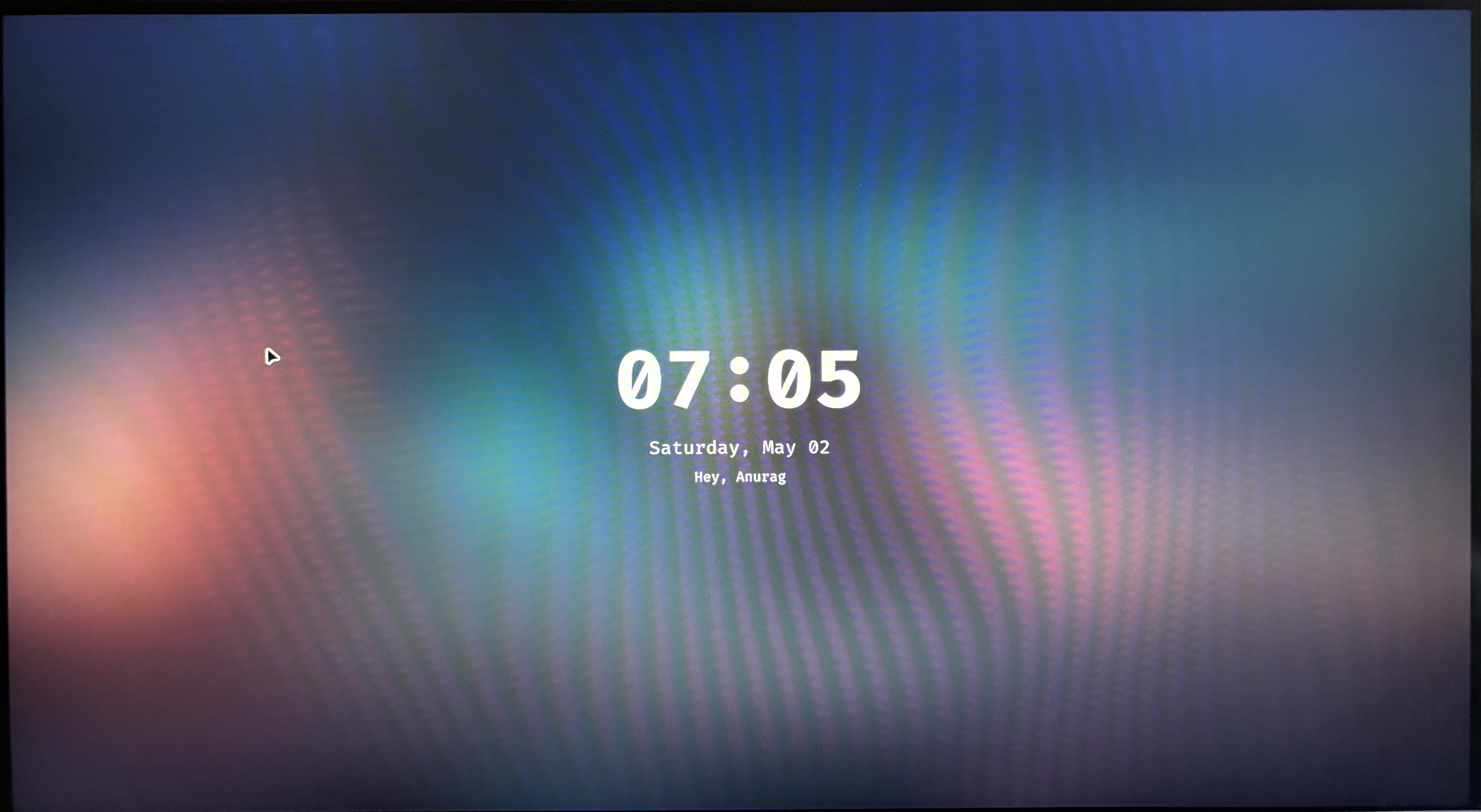 Hyprlock lock screen with blurred wallpaper and clock (Super+L)