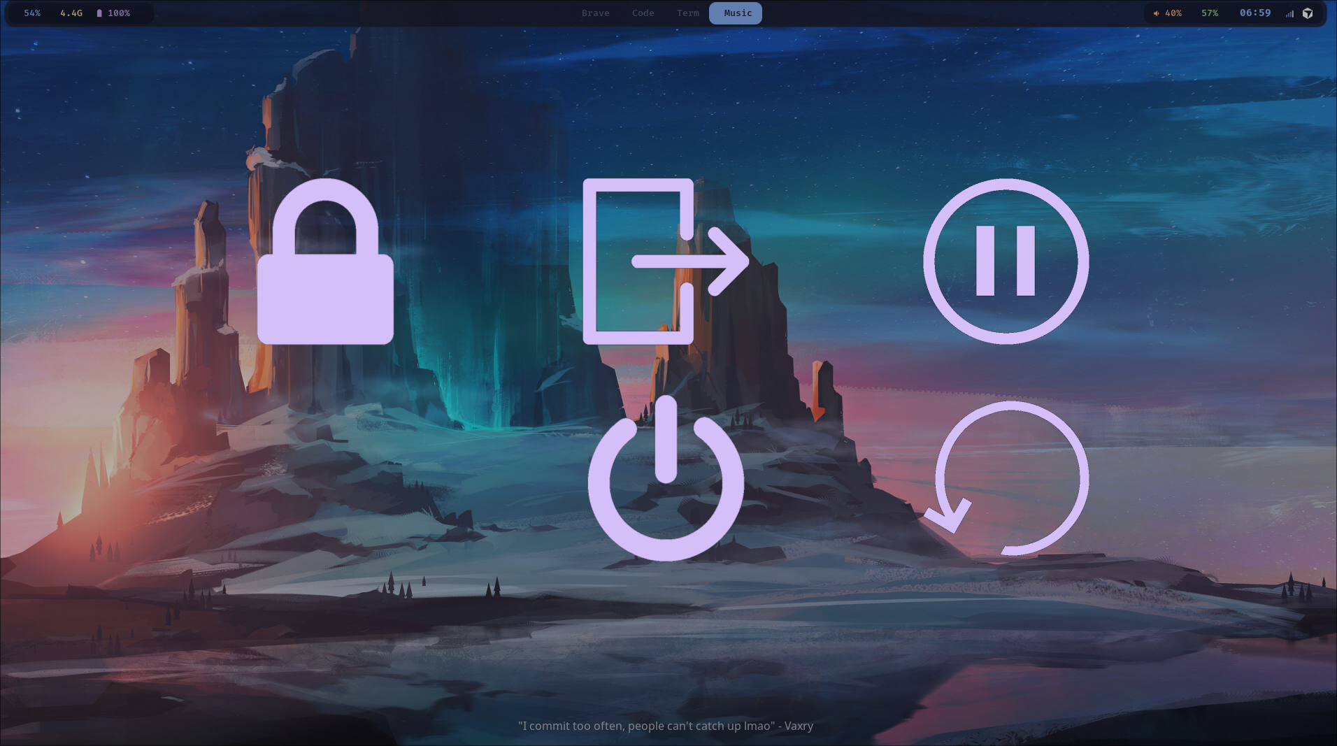 Wlogout power menu (Super+Shift+E)